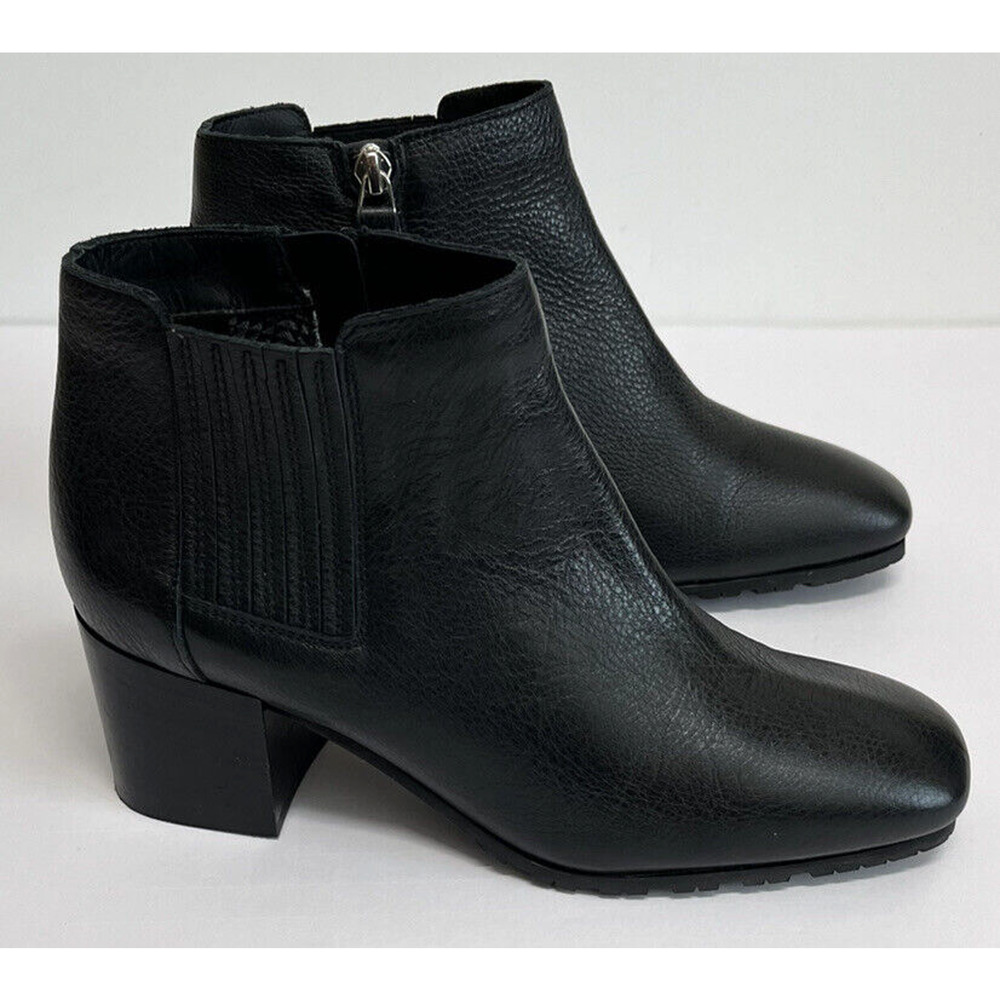 AQUATALIA Square Toe Charlotte Leather Black Booties Size 7.5 M
